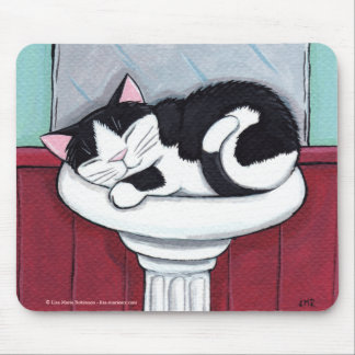 Mousepad Gato preto e branco no dissipador do banheiro -