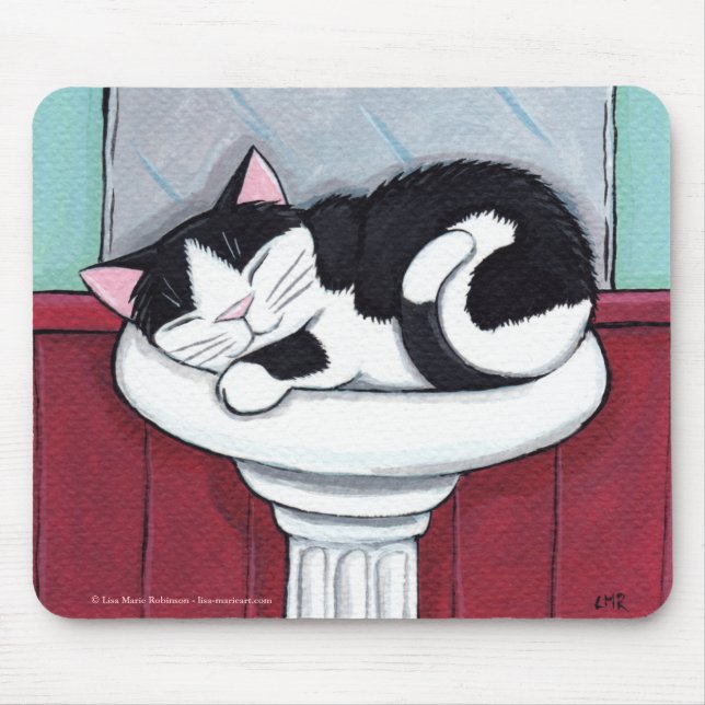 Mousepad Gato preto e branco no dissipador do banheiro - (Frente)