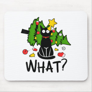 Mousepad Gato Preto Engraçado Árvore de Natal Alegre Papai