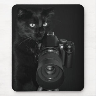 Mousepad Gato preto engraçado com a câmera