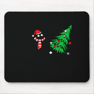 Mousepad Gato preto engraçado empurrando árvore de Natal so