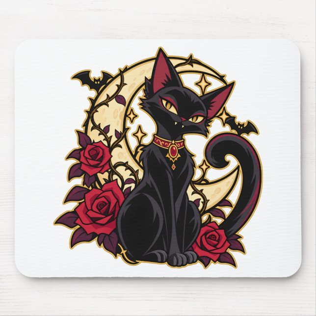 Mousepad Gato Preto Familiar da Lua de Sangue Lua Crescente (Frente)