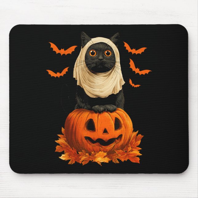 Mousepad Gato Preto Fantasmagórico do Halloween Abóbora Mor (Frente)