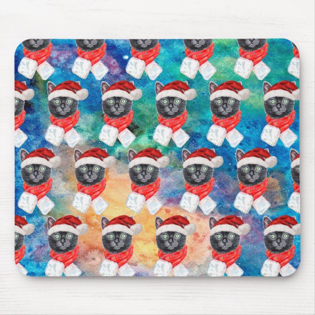 Mousepad Gato Preto Fofo Natal Divertido Férias (Frente)