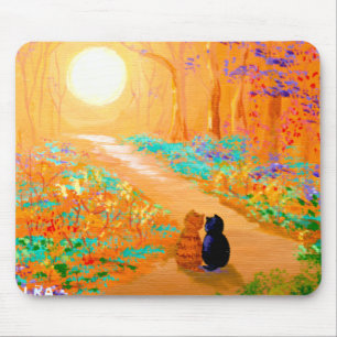 Mousepad Gato Preto Gato Marrom Laranja Floresta