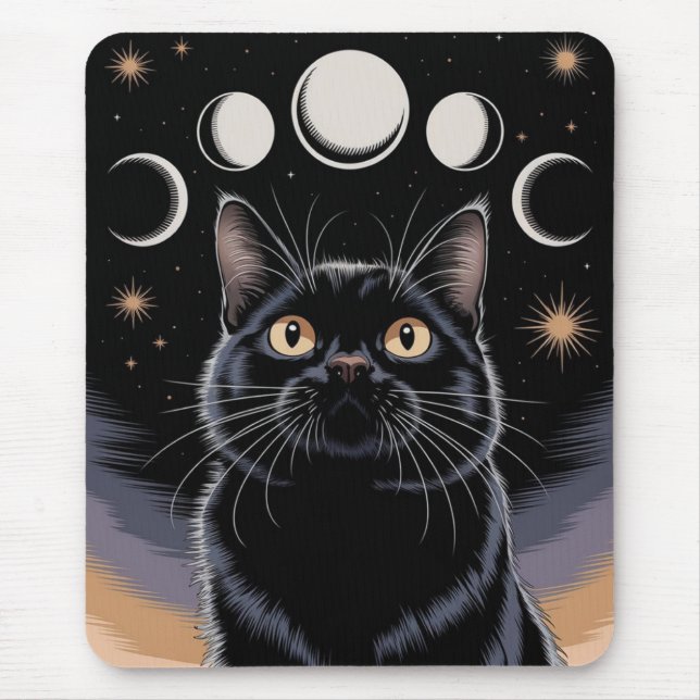 Mousepad Gato Preto gótico, Presente Gótico, Gato Preto da  (Frente)