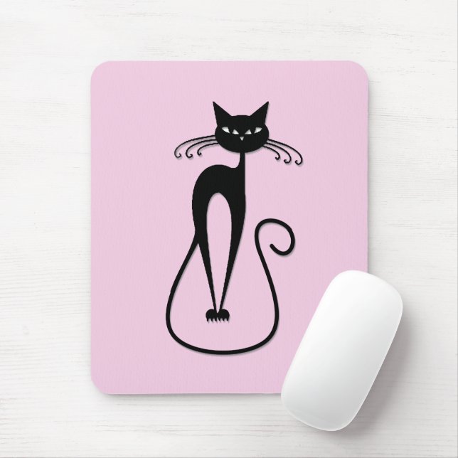Mousepad Gato preto magro e fantástico rosa (Com mouse)