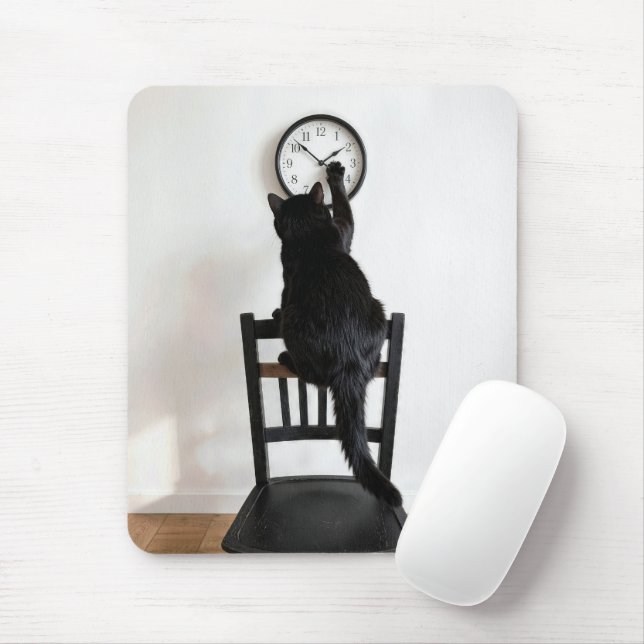 Mousepad Gato Preto Mudando a Hora  (Com mouse)
