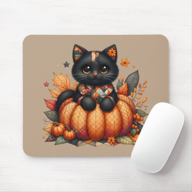Mousepad Gato Preto na Abóbora com Padrão de Inclinação de  (Com mouse)