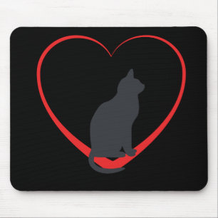 Mousepad Gato preto no coração aberto do vermelho, fundo