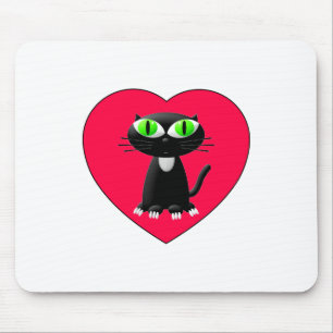Mousepad Gato Preto No Coração Vermelho