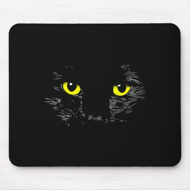 Mousepad Gato Preto Olhos Amarelos Rosto de Gatinho Hallowe (Frente)