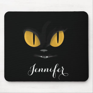 Mousepad Gato preto pernicioso bonito com as presas