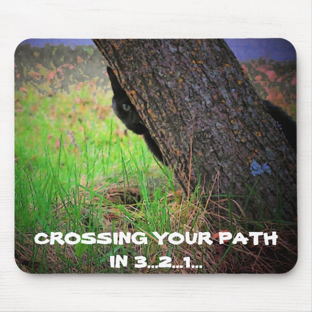 Mousepad Gato preto que cruza seu trajeto em 3… 2… 1… Meme (Frente)