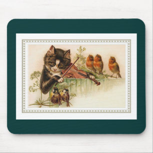 Mousepad Gato preto que joga o violino para aves canoras