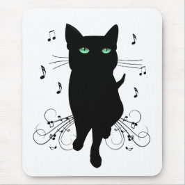 Mousepad Gato Preto Rodeado por Notas Musicais Sussurrantes