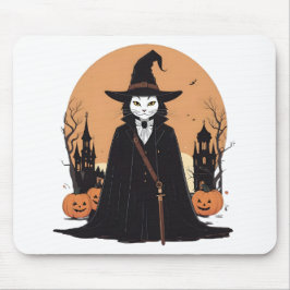 Mousepad Gato Preto Salem Místico com Pumpkins