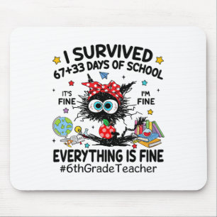 Mousepad Gato Preto Sobrevivi 67+33 Dias De Escola 6º Ano