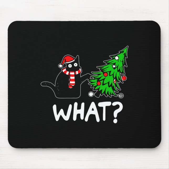 Mousepad Gato Preto Travesso Divertido Derrubando a Árvore  (Frente)