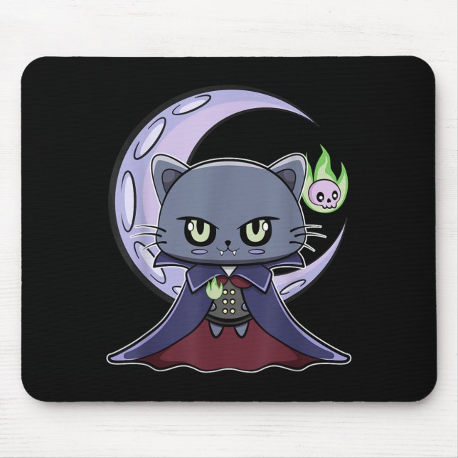 Mousepad Gato Preto Vampiro Drácula E Fogo Mágico Para (Frente)