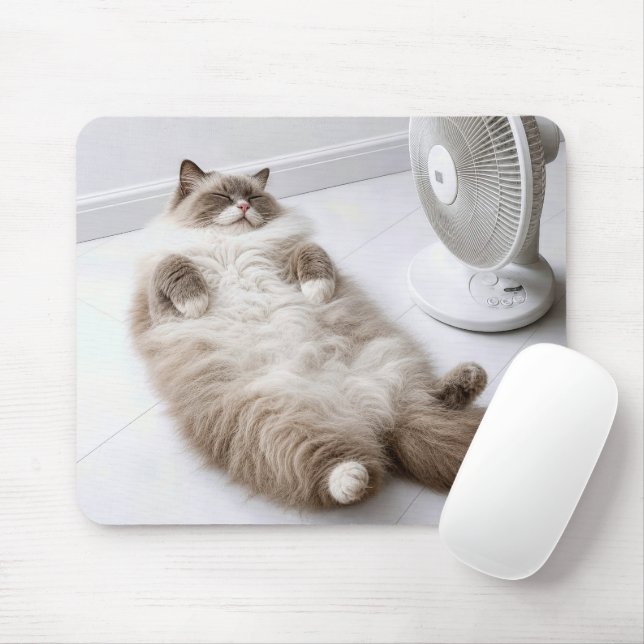 Mousepad Gato Ragdoll Esfriando com um Ventilador (Com mouse)