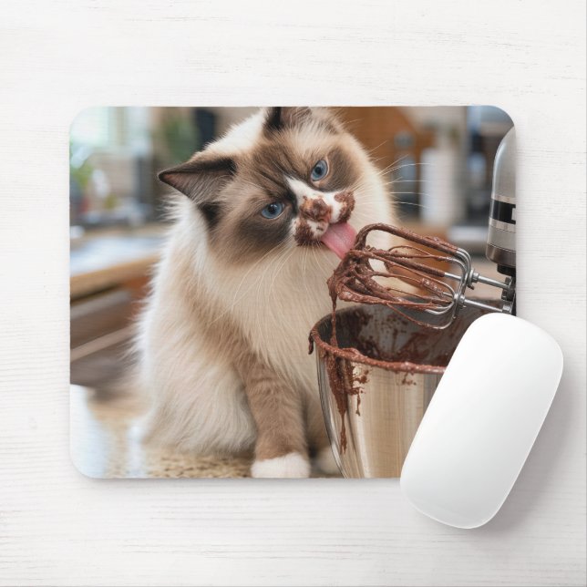 Mousepad Gato Ragdoll Lambendo Batedeira (Com mouse)