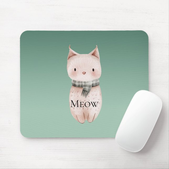Mousepad Gato Rosa Verde (Com mouse)