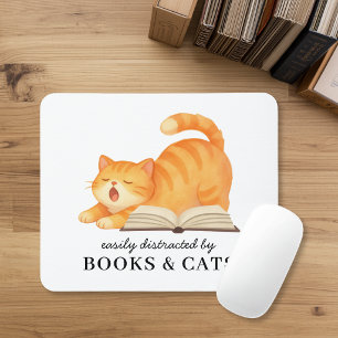 Mousepad Gato Ruivo Bibliófilo Divertido Amante de Livros D