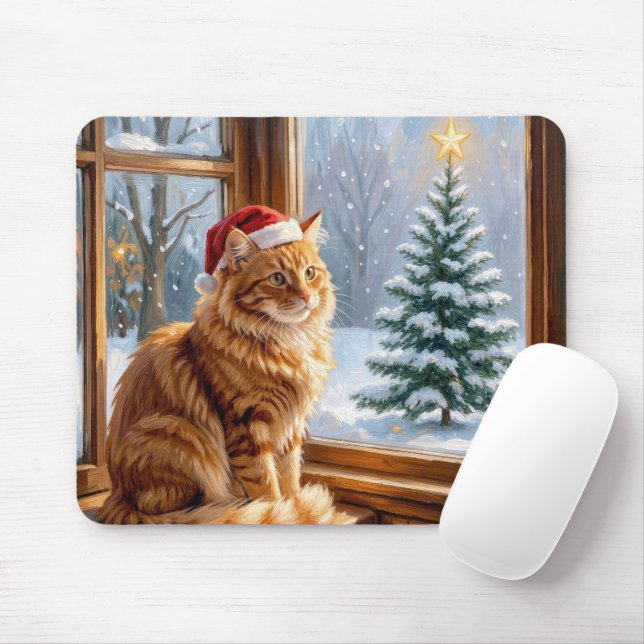 Mousepad Gato Ruivo de Natal (Com mouse)