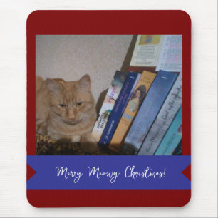 Mousepad Gato ruivo, Personalizar texto da foto, Natal Meow