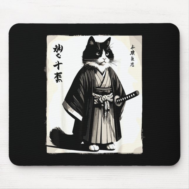 Mousepad Gato Samurai Guerreiro Vintage Anime Japonês (Frente)
