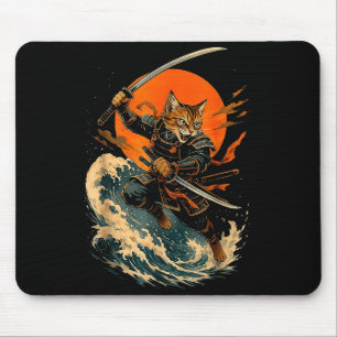 Mousepad Gato Samurai Japonês Vintage Ukiyo-e Gato Anime Gi