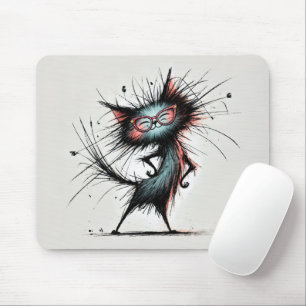 Mousepad Gato Sassy Desgrenhado Usando Óculos Vermelhos