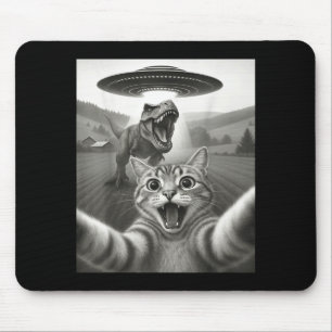 Mousepad Gato Selfie Com Alien Ufo & T-rex Dinossauro D