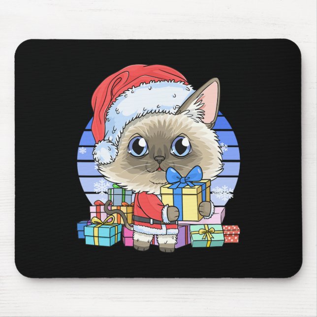 Mousepad Gato Siamês Gato Santa Claus Natal Kitten Natal (Frente)