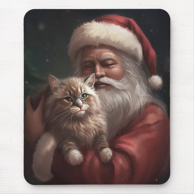 Mousepad Gato Siberiano com Papai Noel Natal Festivo (Frente)