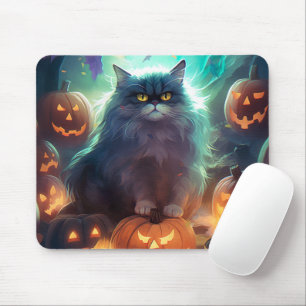 Mousepad Gato Siberiano De Halloween Com Pumpkins Assustado