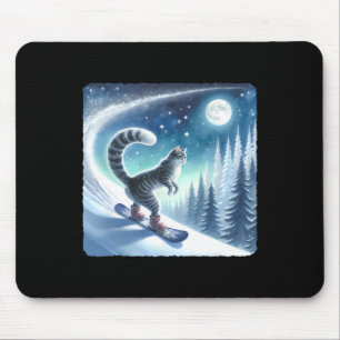 Mousepad Gato Snowboard Abaixo Slope Frio. Neve Snowboard