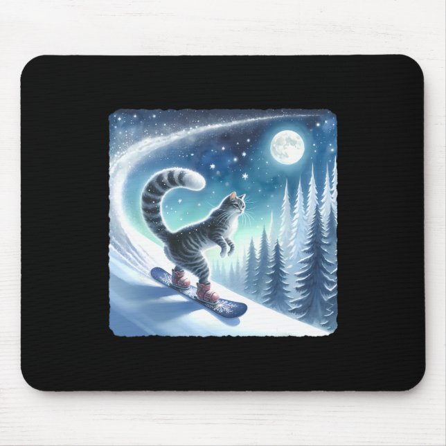 Mousepad Gato Snowboard Abaixo Slope Frio. Neve Snowboard (Frente)
