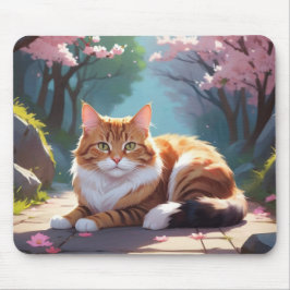 Mousepad Gato sob o tapete de árvore Sakura