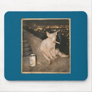 Mousepad Gato Sphynx Fumante Meme Design Divertido