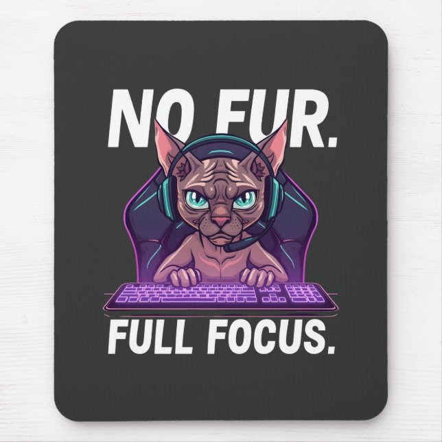 Mousepad Gato Sphynx Gamer Arte Neon de Foco Total (Frente)