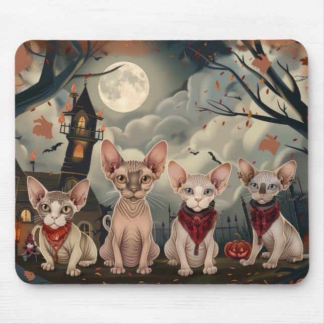 Mousepad Gato Sphynx Halloween Assustador (Frente)