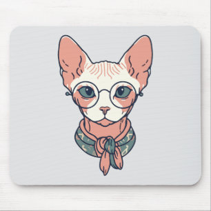 Mousepad Gato Sphynx sem pelos usando óculos