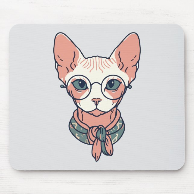 Mousepad Gato Sphynx sem pelos usando óculos (Frente)