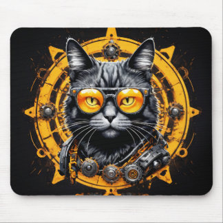Mousepad Gato steampunk preto com óculos laranja