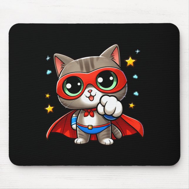 Mousepad Gato Super Heróico Com Cape Presente Homens Crianç (Frente)