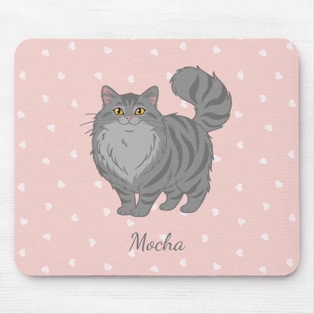 Mousepad Gato Tabby Cinza de Cabelo Comprido Personalizado (Frente)