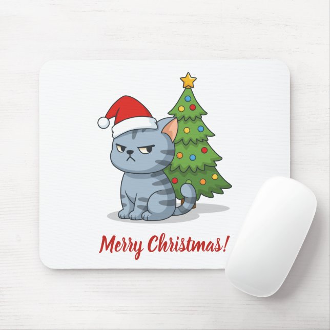 Mousepad Gato Tabby Cinza Mal-Humorado Árvore de Natal Chap (Com mouse)