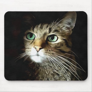 Mousepad Gato Tabby Com Olhos Verdes Isolados A Preto